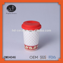 ceramic double wall tumbler with silicone lid,customized design cup with silicone lid